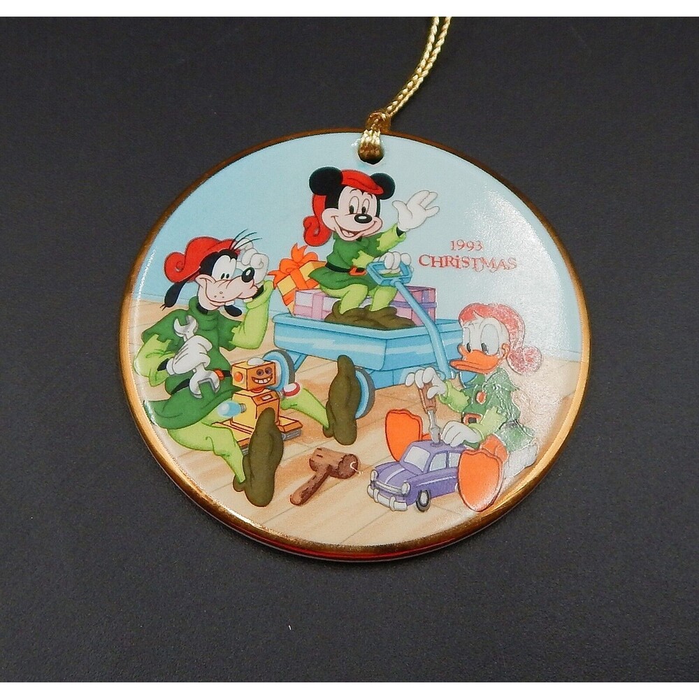 Disney Ornament Santa's Workshop 1993 Mickey Donald Disk Grolier Collectibles